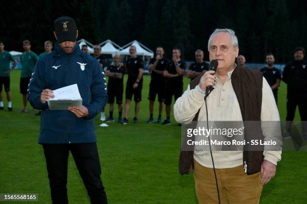 Lazio President Claudio Lotito during the SS Lazio team presentation on July 23, 2023 in Auronzo di Cadore, Italy.