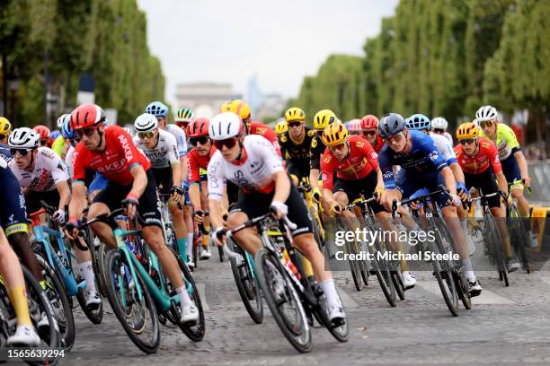 Luca Mozzato of Italy and Team Arkéa-Samsic, Jonas Abrahamsen of Norway and Uno-X Pro Cycling Team and Lars Van Den Berg of The Netherlands and Team...