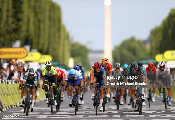 Jasper Philipsen of Belgium and Team Alpecin-Deceuninck - Green Points Jersey, Biniam Girmay of Eritrea and Team Intermarché-Circus-Wanty, Dylan...