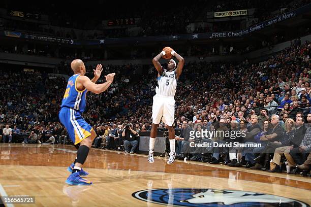 Will Conroy of the Minnesota Timberwolves shoots a long range shot vs the Golden State Warriors during the game on November 16, 2012 at Target Center...