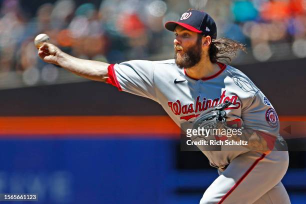 Trevor Williams of the Washington Nationals pitches against the New York Mets during the second inning of a game at Citi Field on July 30, 2023 in...