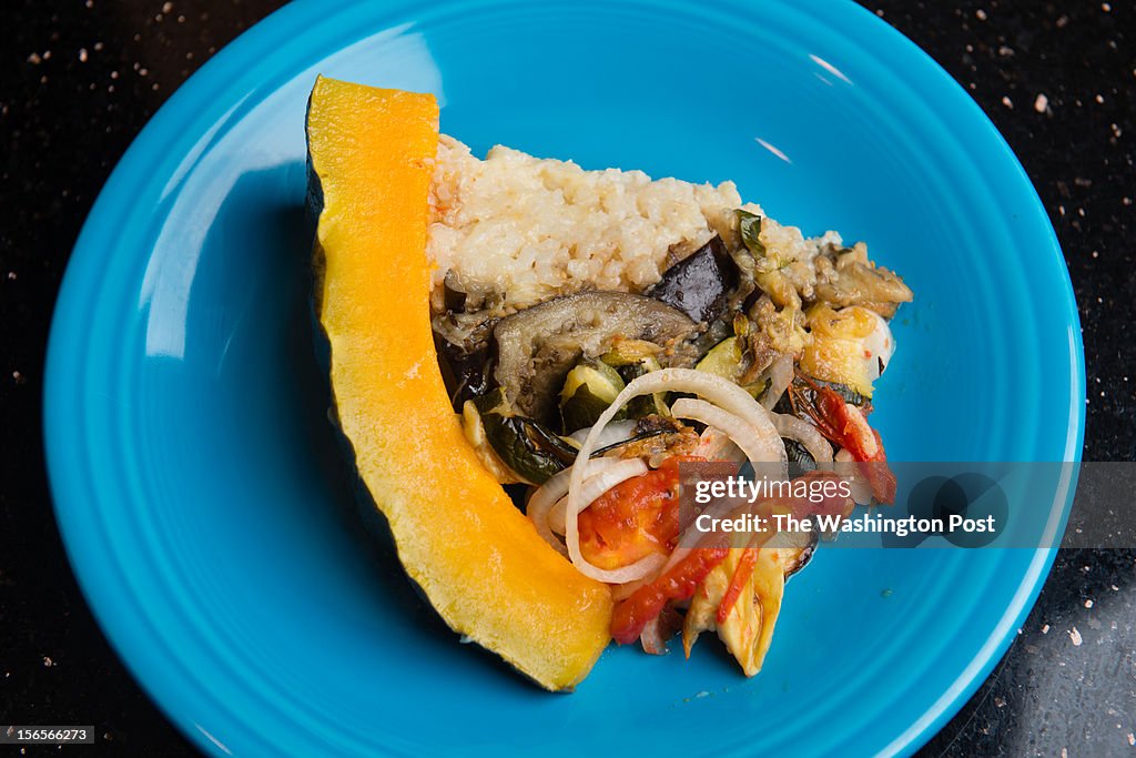 DC resident Lisa Jorgenson puts together a s stuffed vegetarian Hubbard squash.