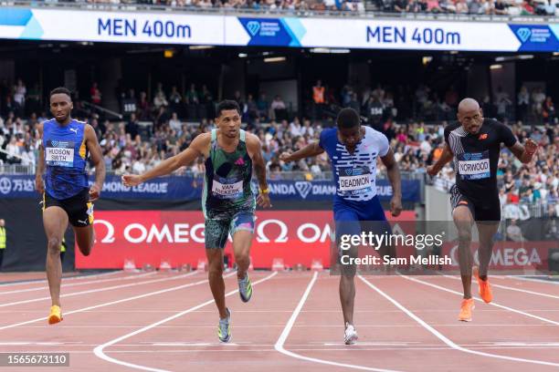 Left to Right: Matthew Hudson-Smith of Team Great Britain, Wayde Van Niekerk of South Africa, Bryce Deadmon of Team United States and Vernon Norwood...