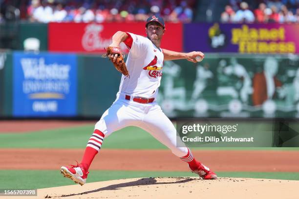 Steven Matz of the St. Louis Cardinals pitches against the Chicago Cubs in the first inning at Busch Stadium on July 30, 2023 in St Louis, Missouri.