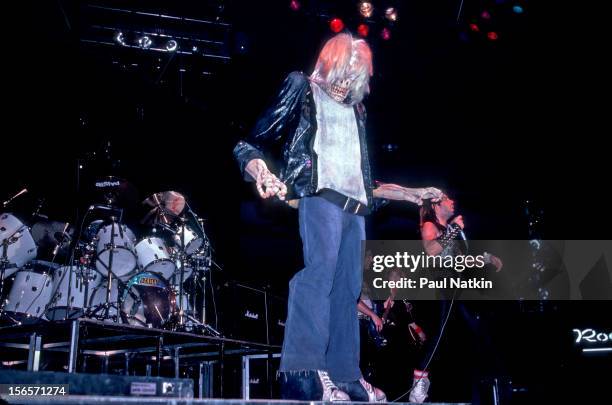 British heavy metal band Iron Maiden performs at the Holiday Star Theater during their Beast on the Road Tour, Merrillville, Indiana, May 25, 1982....