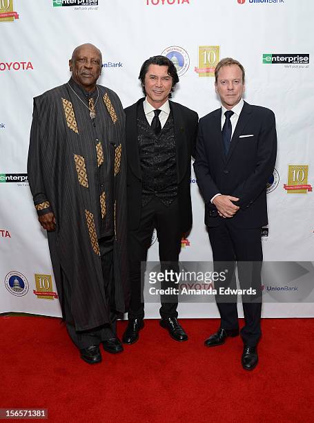 Actors Louis Gossett Jr., Lou Diamond Phillips and Kiefer Sutherland arrive at the 10th Annual Opening Doors Awards benefiting the Millennium...