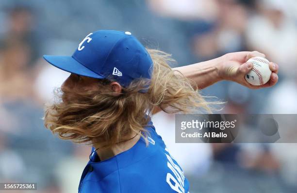 Scott Barlow of the Kansas City Royals pitches against the New York Yankees during their game at Yankee Stadium on July 23, 2023 in Bronx borough of...