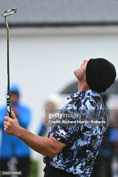 Alex Cejka of Germany celebrates his victory in a playoff on the 18th green during Day Four of The Senior Open Presented by Rolex at Royal Porthcawl...