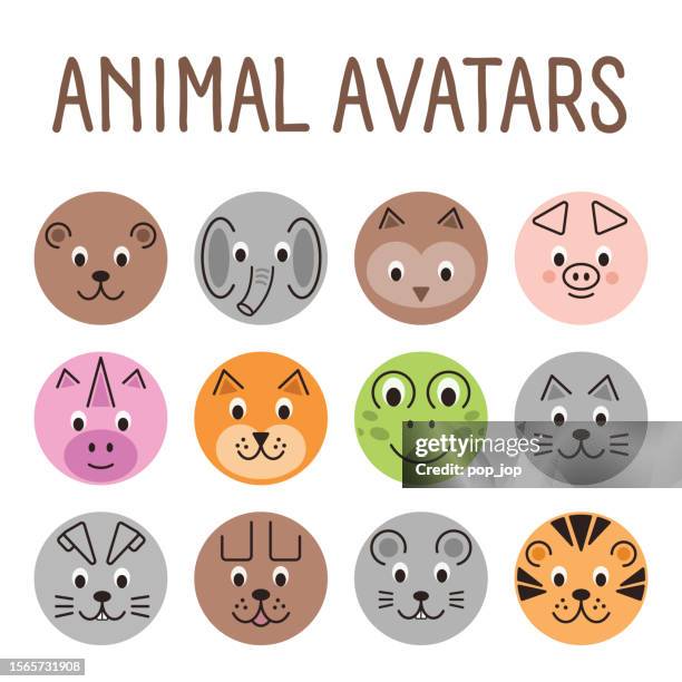 animal avatars set with inscription - vector stock illustration - hare engraving stock illustrations
