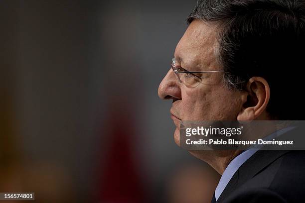 European Commission president Jose Manuel Barroso speaks on a press conference during the last day of the XXII Ibero-American Summit at Congress...