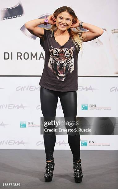 Actress Carolina Facchinetti attends the 'Razza Bastarda' photocall during the 7th Rome Film Festival at Auditorium Parco Della Musica on November...