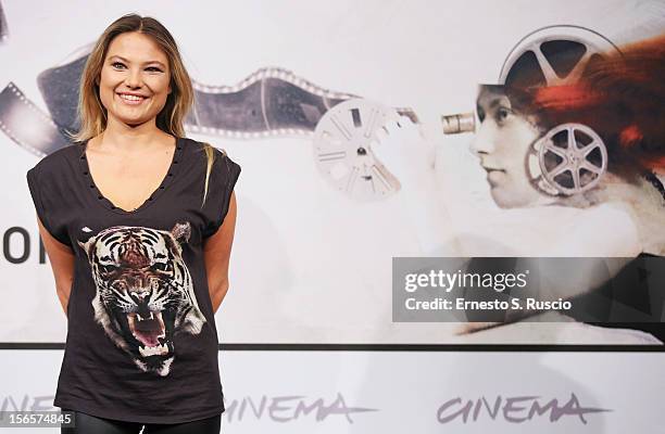 Actress Carolina Facchinetti attends the 'Razza Bastarda' photocall during the 7th Rome Film Festival at Auditorium Parco Della Musica on November...