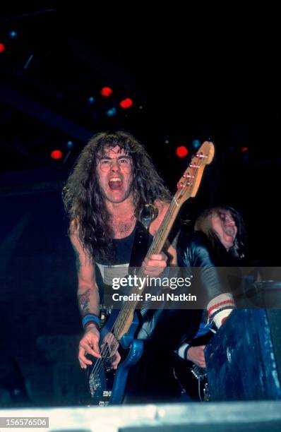 British heavy metal band Iron Maiden performs at the Rosemont Horizon during their World Slavery Tour, Rosemont, Illinois, December 21, 1984....