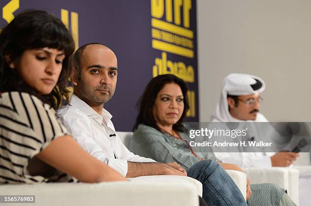 Screenwriter Ami Boghani, novelist Mohsin Hamid, Filmmaker Mira Nair and Doha Film Institute CEO Abdulaziz Bin Khalid Al-Khater attend the Festival...