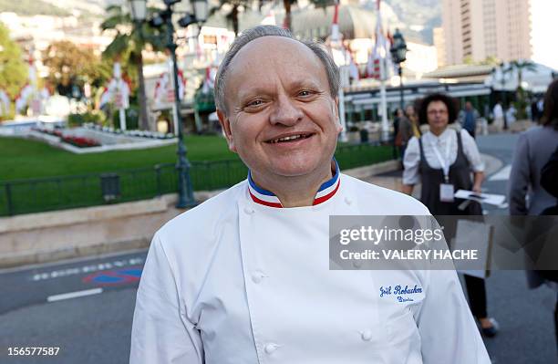 French chef, Joel Robuchon poses during the festivities marking the 25th anniversary of French chef Alain Ducasse's restaurant "Le Louis XV", on...