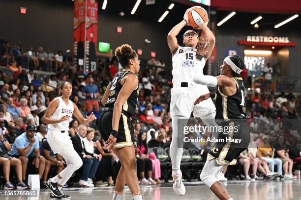 Allisha Gray of the Atlanta Dream shoots the ball during the game against the Washington Mystics on July 30, 2023 at Gateway Center Arena at College...