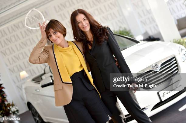 Claudia Pandolfi and Antonella Bruno with the Lancia award attend the 7th Rome Film Festival at Lancia Cafe on November 17, 2012 in Rome, Italy.