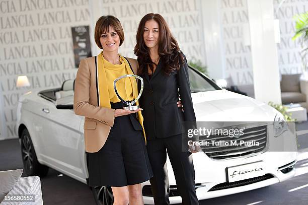 Claudia Pandolfi and Antonella Bruno with the Lancia award attend the 7th Rome Film Festival at Lancia Cafe on November 17, 2012 in Rome, Italy.