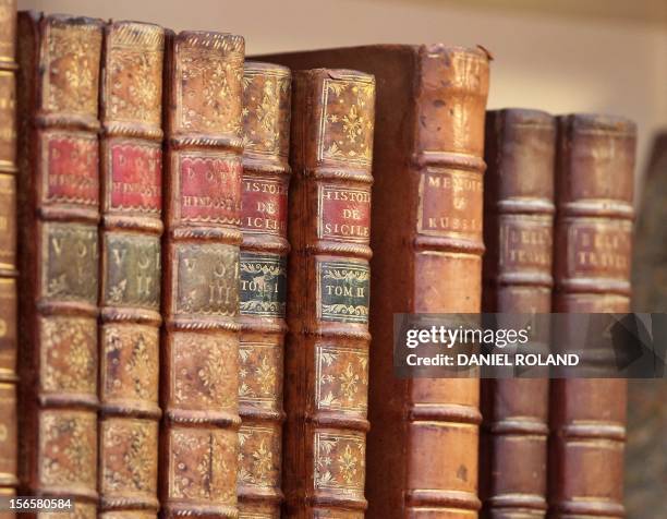 Antique books are on display during the 62nd Frankfurt Book Fair in Frankfurt am Main, western Germany, on October 7, 2010. The Frankfurt Book Fair,...