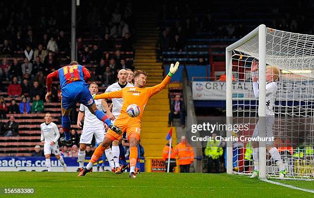 Glenn Murray of Crystal Palace scores the first goal of the game during the npower Championship match between Crystal Palace and Derby County at...