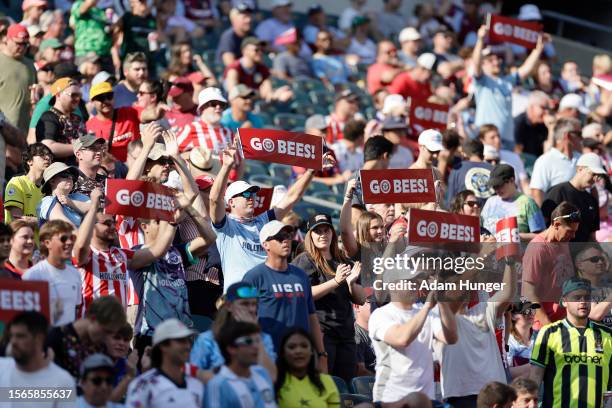 Brentford FC fans cheer in the stands in the second half during a Premier League Summer Series match between Brentford FC and Fulham FC at Lincoln...