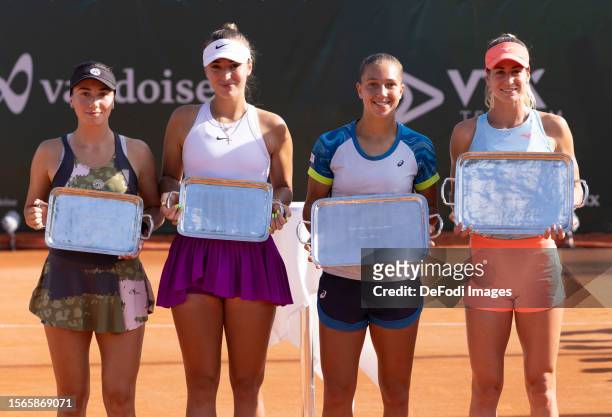 Anastasia De?iuc of Moldavie, Amina Anshba and Diane Parry of France, Anna Bondar of Hungary during Ladies Open Lausanne on July 30, 2023 in...