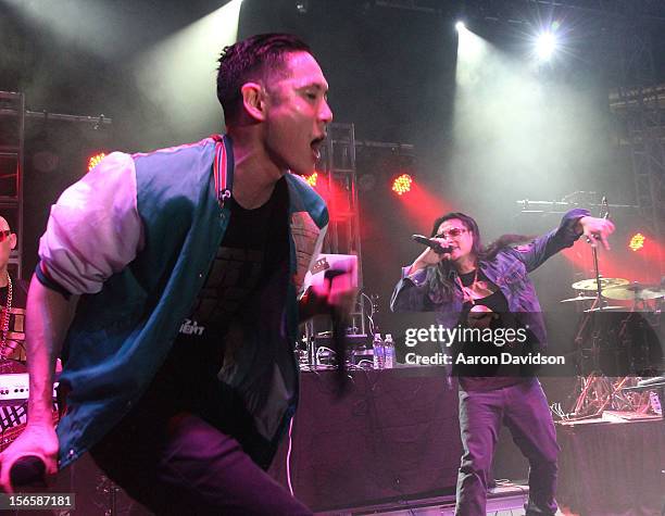 Far East Movement bandmember Kev Nish and J-Splif attends at Marlins Park on November 16, 2012 in Miami, Florida.