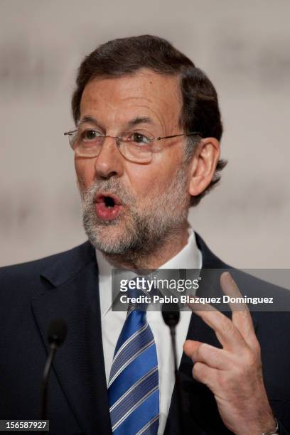 President of Spain Mariano Rajoy speaks during a press conference at the end of the XXII Ibero-American Summit at Congress Palace on November 17,...