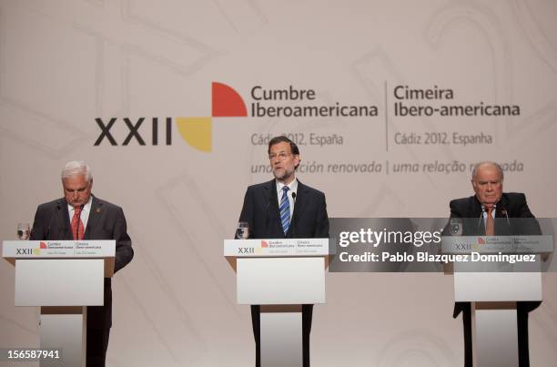 President of Panama Ricardo Martinelli, President of Spain Mariano Rajoy and Secretary-General of the Ibero-American Secretariat Enrique Iglesias...