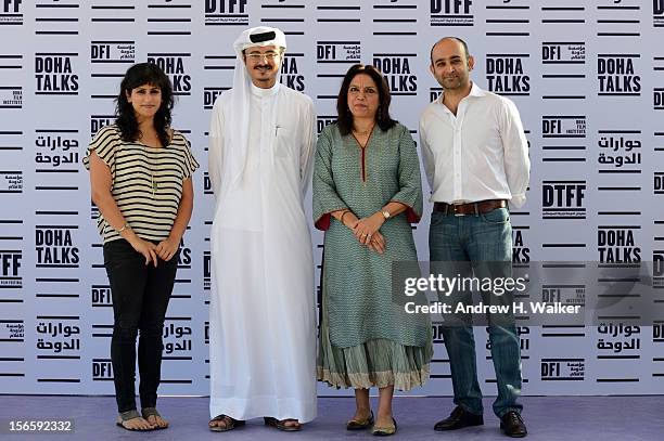 Screenwriter Ami Boghani, Doha Film Institute CEO Abdulaziz Bin Khalid Al-Khater, Filmmaker Mira Nair and novelist Mohsin Hamid attend the Festival...