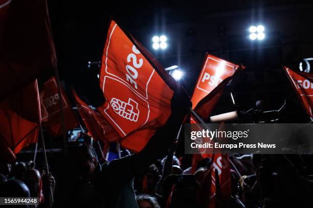 Supporters celebrate the results of the general election day at the headquarters of the Socialist Party in Ferraz street, July 23 in Madrid, Spain....