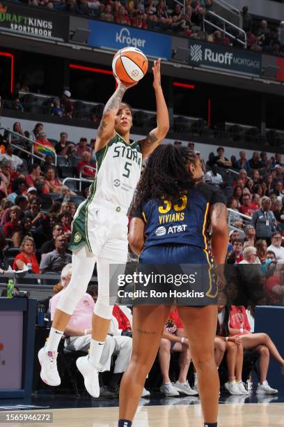 Gabby Williams of the Seattle Storm shoots the ball during the game against the Indiana Fever on July 30, 2023 at Gainbridge Fieldhouse in...