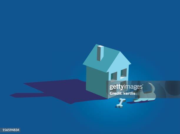 ilustraciones, imágenes clip art, dibujos animados e iconos de stock de la pequeña casa y perros (vector - roofing-clip-art