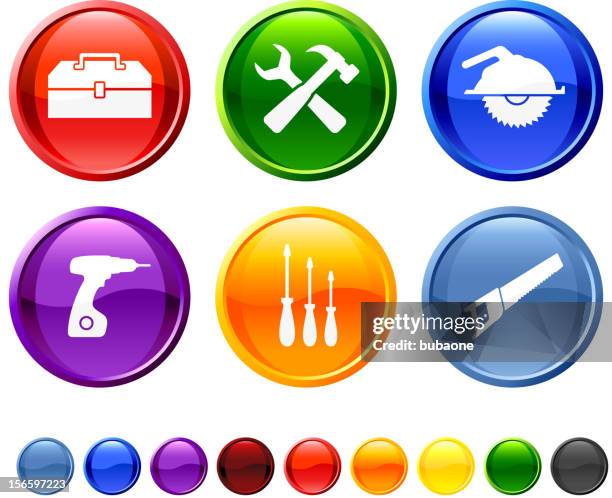 working tools royalty free vector icon set - using circular saw stock illustrations
