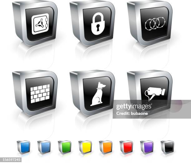 security 3d royalty free vector icon set with metal rim - barbed wire white background stock illustrations
