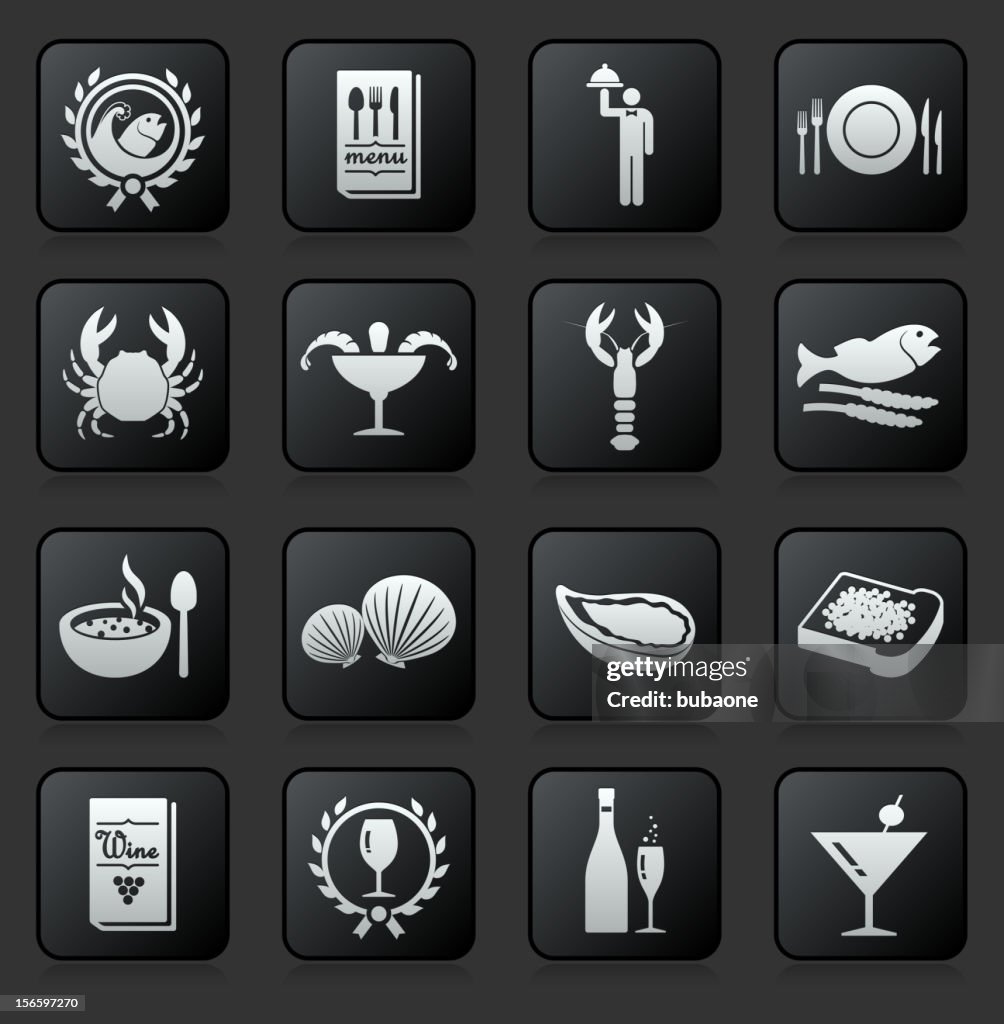 Quality Seafood restaurant royalty free vector icon set