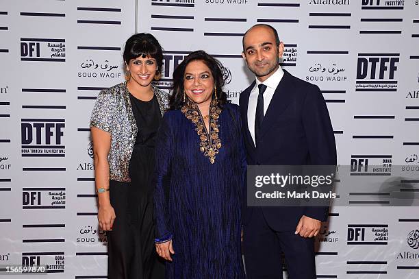 Screenwriter Ami Boghani, director Mira Nair with novellist Mohsin Hamid attend the opening night ceremony and gala screening of "The Reluctant...