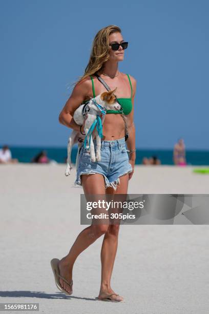Nina Agdal is seen on July 23, 2023 in Miami, Florida.
