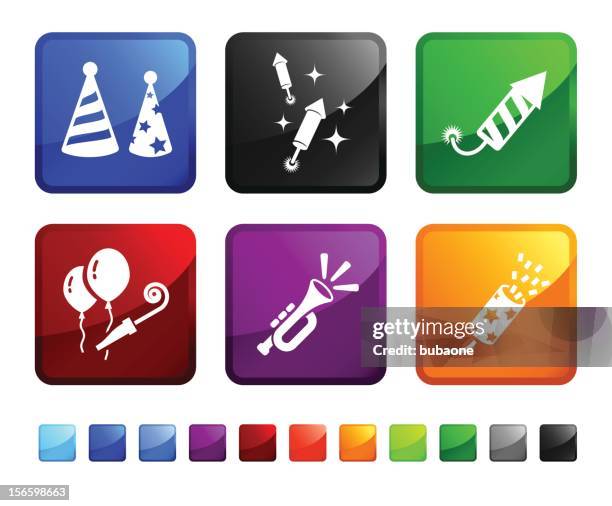 fireworks celebration vector icon set - party popper white background stock illustrations