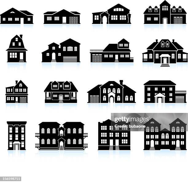 house and condo building innovation black & white icon set - capital architectural feature stock illustrations