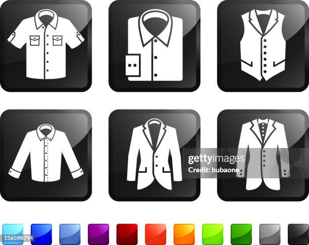 stockillustraties, clipart, cartoons en iconen met menswear jacket and shirt royalty free vector icon set stickers - blue blazer