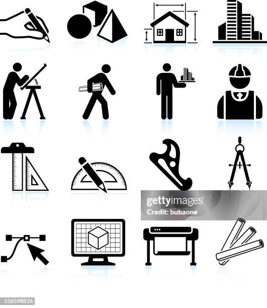 set of black and white architecture icons - 建築師 幅插畫檔、美工圖案、卡通及圖標