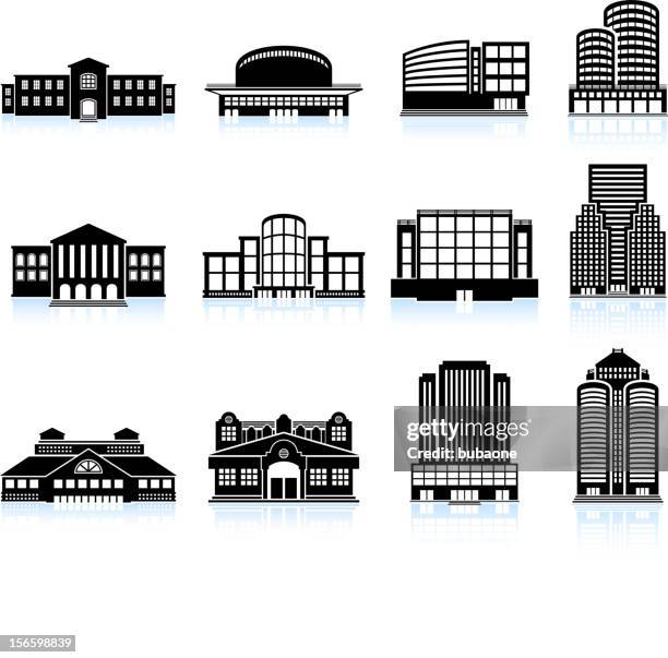 commercial real estate: gebäude und wolkenkratzer vektor icon-set - gewerbeimmobilie stock-grafiken, -clipart, -cartoons und -symbole