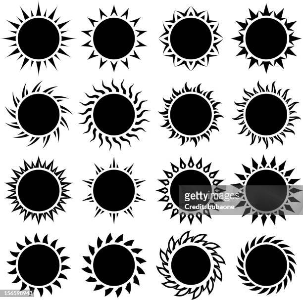 einfach sonne design-vektor-icons set in schwarz und weiß - corona sun stock-grafiken, -clipart, -cartoons und -symbole
