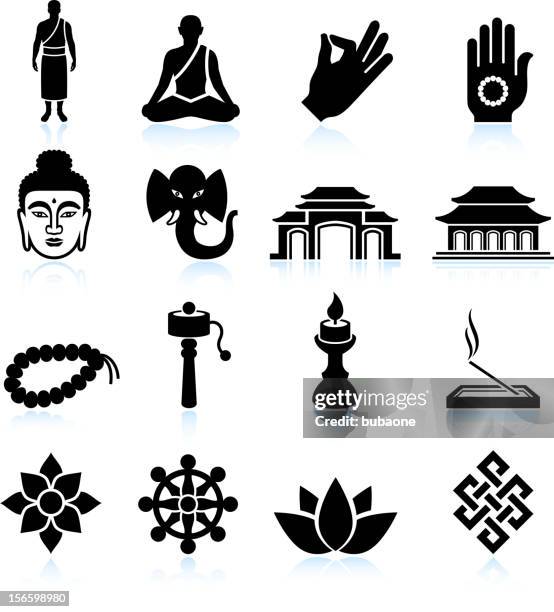 buddhism black & white royalty free vector icon set - tibet stock illustrations