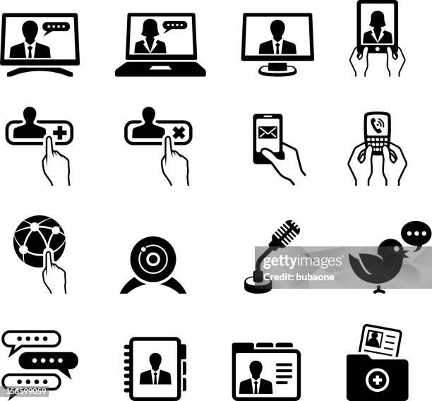 modern communication black & white royalty free vector icon set - streaming service stock illustrations