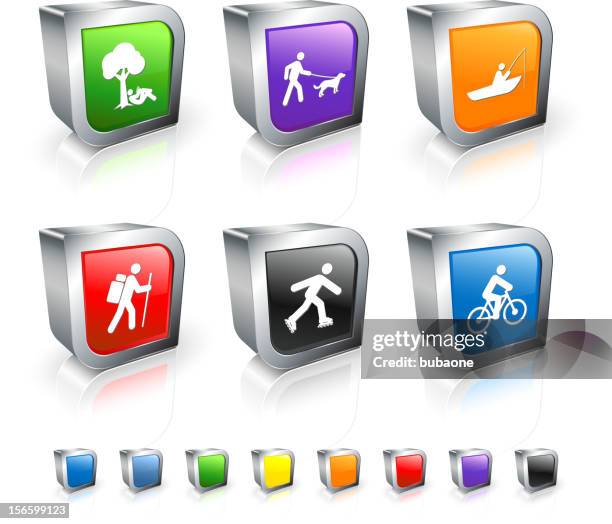 outdoor activity and exercise 3d icon set with metal rim - roller skate on white stock illustrations