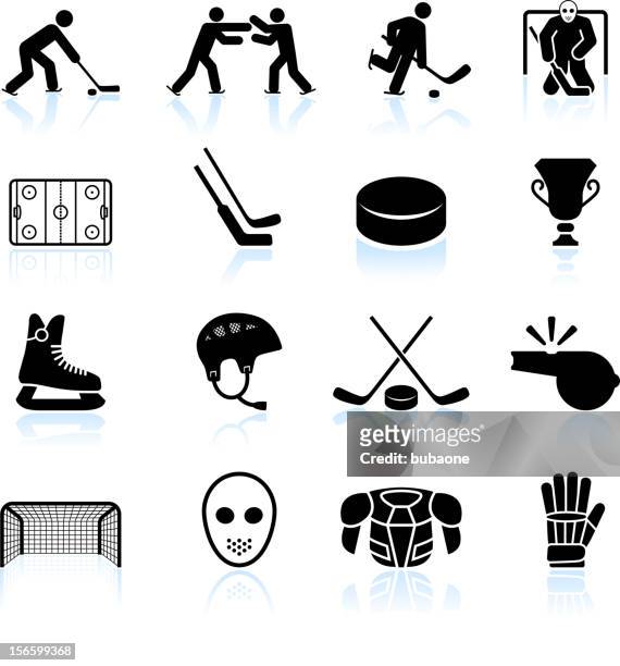 hockey black and white royalty free vector icon set - hockey puck stock illustrations