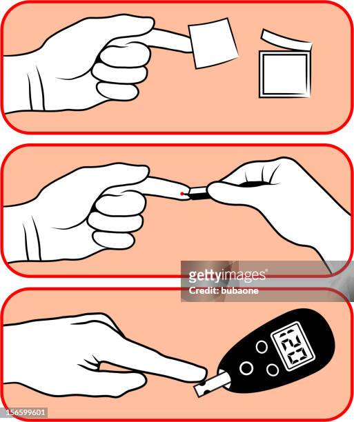 diabetes blutzuckermessung mit menschlichen händen - kleiner finger stock-grafiken, -clipart, -cartoons und -symbole