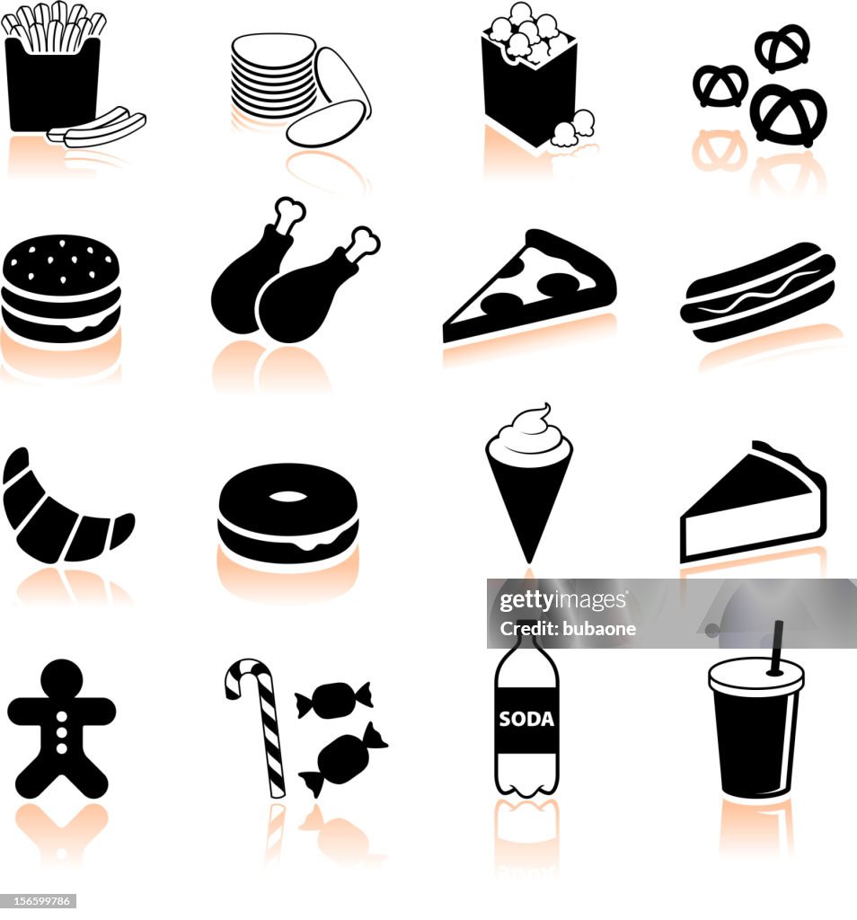 Junk food black and white royalty free vector icon set
